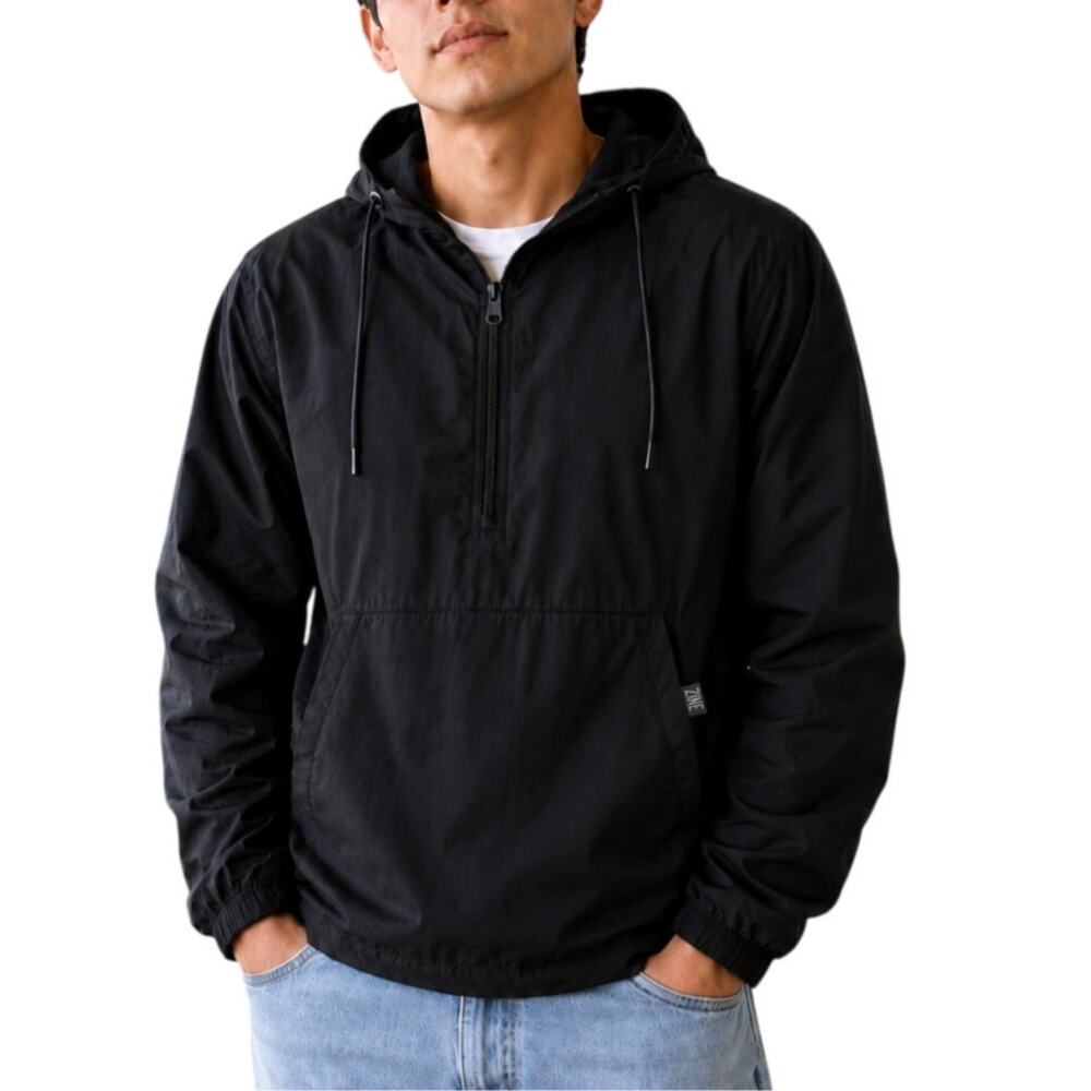 Black Hooded Pullover Windbreaker Jacket Men’s Small Skater Streetwear